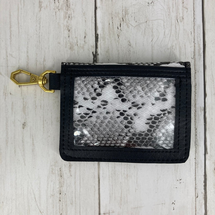 Anna Mini Envelope (Black/White Snakeskin, Gold)