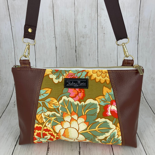 Sunshine Crossbody Purse (Floral, Brown)