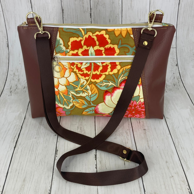 Sunshine Crossbody Purse (Floral, Brown)