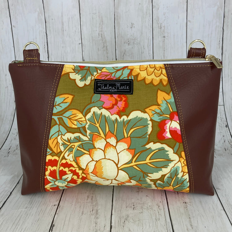 Sunshine Crossbody Purse (Floral, Brown)