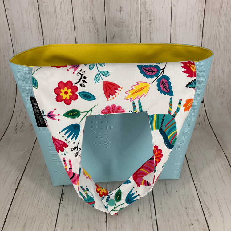 Car Trashcan Bag (Flowers & Horses, Blue/Yellow)