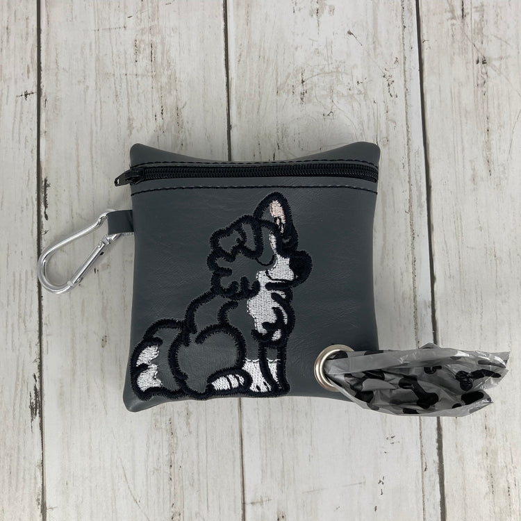 Dog Poo Bag Holder (Border Collie, Grey/Black)