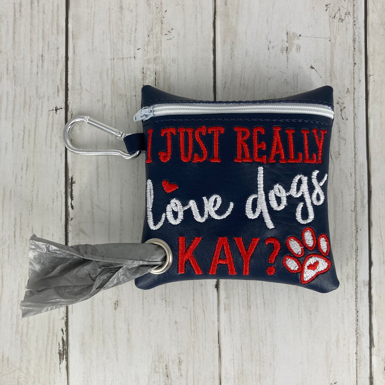 Dog Poo Bag Holder (Really Love Dogs, Navy/White)