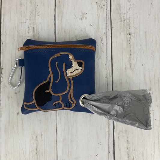 Dog Poo Bag Holder (Basset Hound, Blue/Brown)
