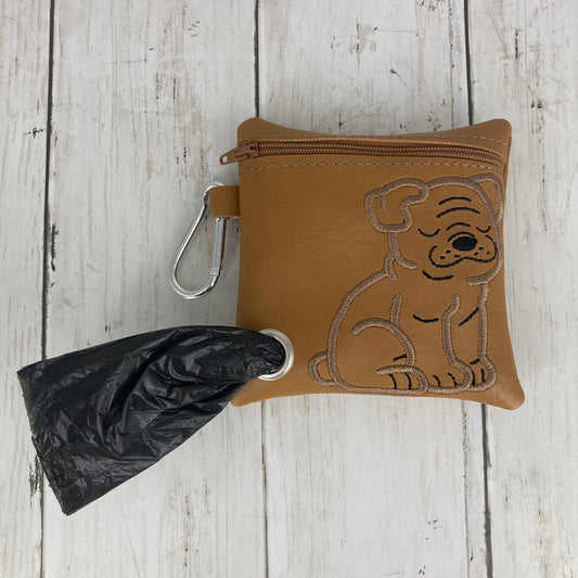 Dog Poo Bag Holder (English Bulldog, Brown/Brown)