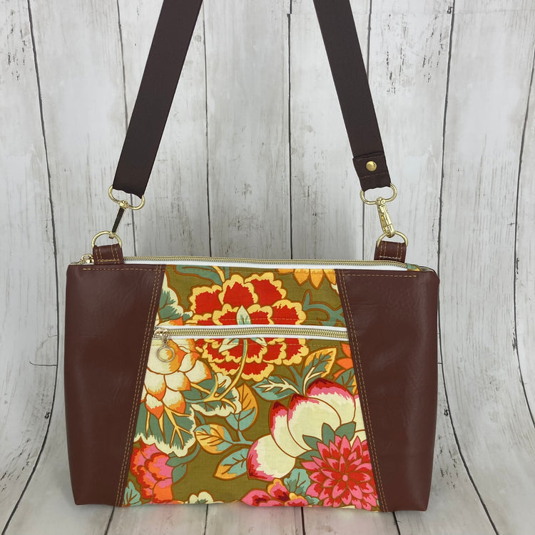 Sunshine Crossbody Purse XL (Floral, Brown)