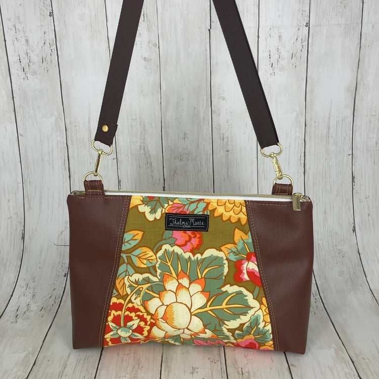 Sunshine Crossbody Purse XL (Floral, Brown)