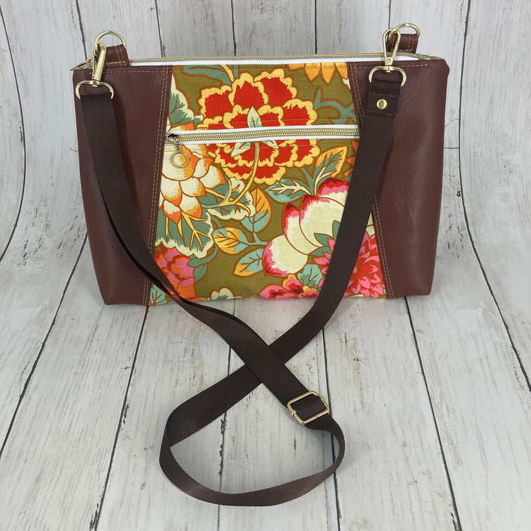 Sunshine Crossbody Purse XL (Floral, Brown)